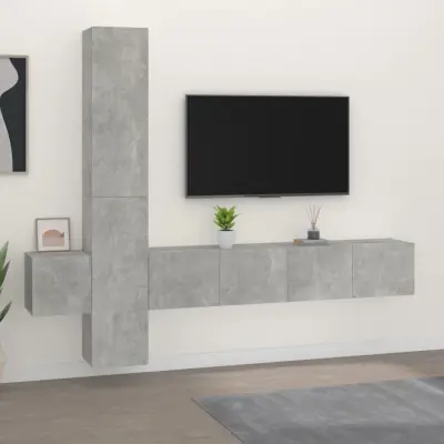 The Living Store Komplet TV omaric 5-delni betonsko siv inženirski les - Komplet TV Omaric