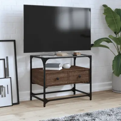 The Living Store TV omarica s stekleno ploščo rjavi hrast 60x35x51 cm inž. les - TV Omarica