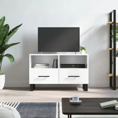 The Living Store TV omarica visok sijaj bela 80x36x50 cm inženirski les - TV Omarica