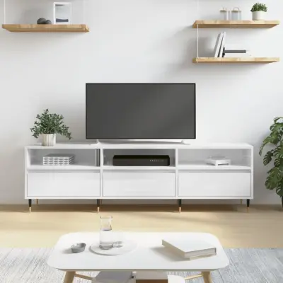 The Living Store TV omarica visok sijaj bela 150x30x44,5 cm inženirski les - TV Omarica