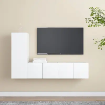 The Living Store Komplet TV omaric 3-delni bela iverna plošča - Komplet TV Omaric