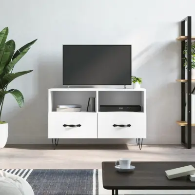 The Living Store TV omarica bela 80x36x50 cm inženirski les - TV Omarica