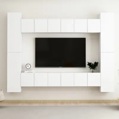 The Living Store Komplet TV omaric 10-delni bela iverna plošča - TV Omarica