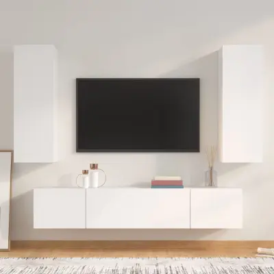 The Living Store Komplet TV omaric 4-delni bel inženirski les - Komplet TV Omaric