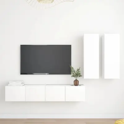 The Living Store Komplet TV omaric 4-delni bela iverna plošča - Komplet TV Omaric