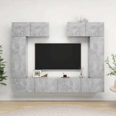 The Living Store Komplet TV omaric 6-delni betonsko siva iverna plošča - Komplet TV Omaric