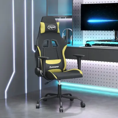 The Living Store Masažni gaming stol črno in svetlo zeleno blago - Gaming Stol