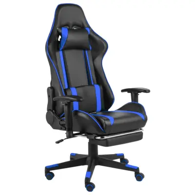 The Living Store Vrtljiv gaming stol z naslonjalom za noge moder PVC - Gaming Stol