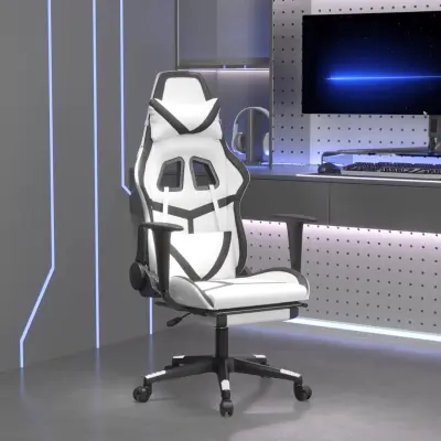 The Living Store Igralni stol z oporo za noge belo in črno umetno usnje - Gaming Stol