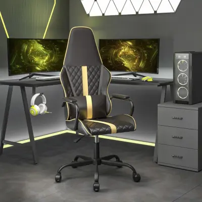 The Living Store Gaming stol črno in zlato umetno usnje - Gaming Stol