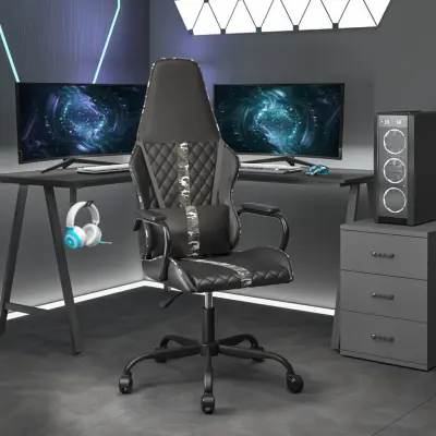 The Living Store Masažni gaming stol kamuflažno in črno umetno usnje - Gaming Stol