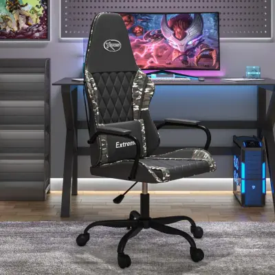The Living Store Masažni gaming stol črno in kamuflažno umetno usnje - Gaming Stol