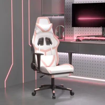 The Living Store Masažni igralni stol z oporo za noge Bela in roza umetno usnje - Gaming Stol