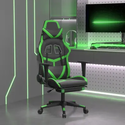 The Living Store Masažni gaming stol z oporo za noge črno in zeleno umetno usnje - Gaming Stol