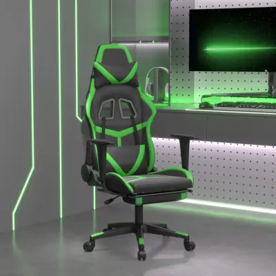 The Living Store Gaming stol z oporo za noge črno in zeleno umetno usnje - Gaming Stol