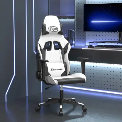 The Living Store Masažni gaming stol belo in črno umetno usnje - Gaming Stol