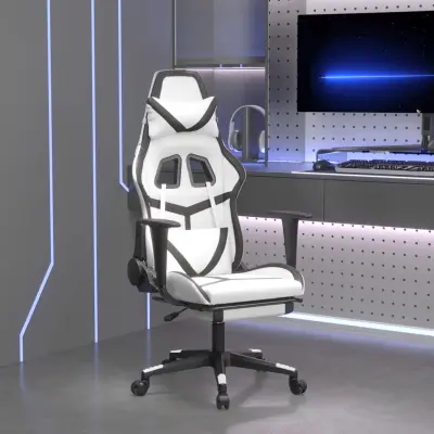 The Living Store Masažni igralni stol z oporo za noge Bela in črno umetno usnje - Gaming Stol