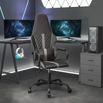 The Living Store Gaming stol črno in siva umetno usnje - Gaming Stol