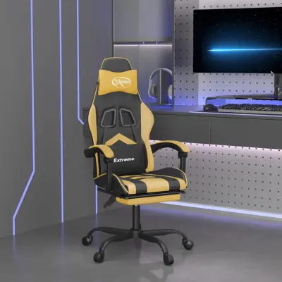The Living Store Gaming stol z oporo za noge črno in zlato umetno usnje - Gaming Stol