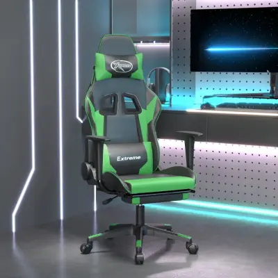 The Living Store Gaming stol z oporo za noge črno in zeleno umetno usnje - Gaming Stol