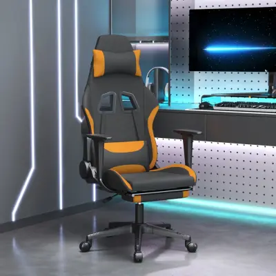 The Living Store Masažni gaming stol z oporo za noge črno in oranžno blago - Gaming Stol