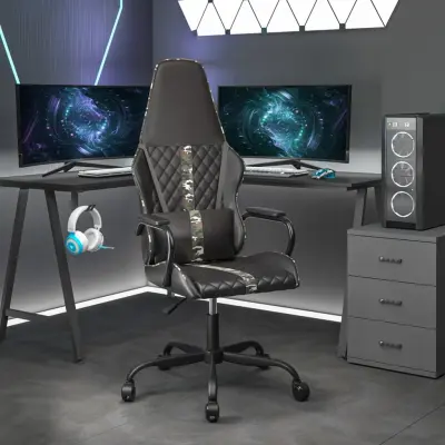 The Living Store Gaming stol črno in kamuflažno umetno usnje - Gaming Stol