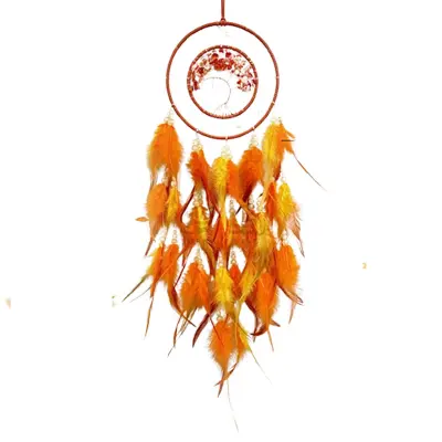 Dreamcatcher kristali in perje za dekoracijo spalnice Orange
