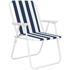 Ležeči vrtni in plažni stol z modrimi črtami