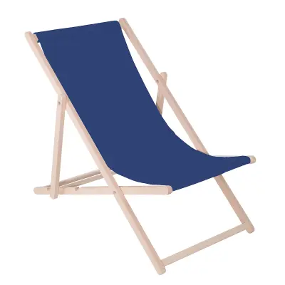 Zložljiv ležalnik za na plažo, izdelan iz lesa z bordo materialom.