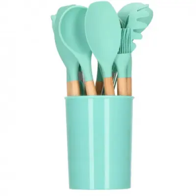 Kuhinjski pribor 12 kosov. Silikonski kuhinjski dodatki v temni mint barvi.