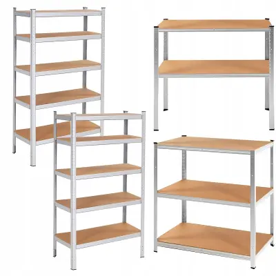 2x POLICA ZA SKLADANJE 180x90x30cm KOVINSKA 5 POLIC MDF DELAVNIŠKA GARAŽA
