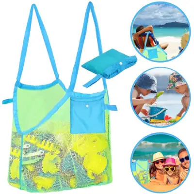 Velika torba za na plažo, modro-zelena mreža za na plažo.