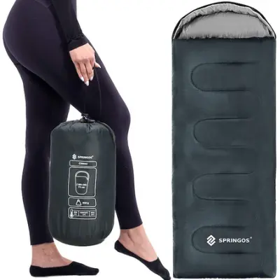 Spalna vreča s kapuco 210x73 cm, mumija, lahka, spalna vreča za kampiranje, siva.