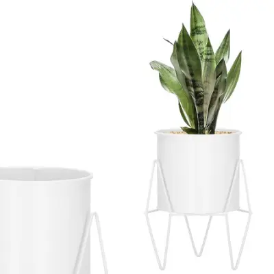 22 cm stojalo za rože z loncem, moderna polica za rože v slogu loft v mat beli barvi.