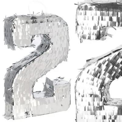 Srebrna rojstnodnevna pinata s številko 2 za otroke