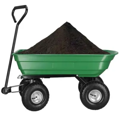 Transportni vrtni voziček s funkcijo odlaganja, 250 kg kovinska prikolica, zelena.