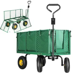 Vrtni transportni voziček, kovinska prikolica 400 kg, zelena.