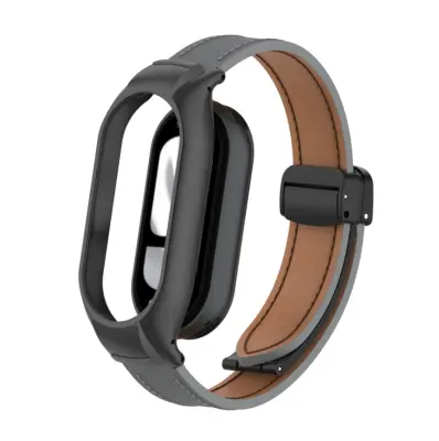 PU usnjen pašček za uro za Xiaomi M3456 - kovinska zaponka, temno siva
