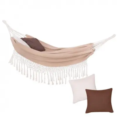 SPRINGOS Dvojna viseča mreža z resami vklj. 2 blazini Bohemian style Velikost: 200 x 150 cm Vrtna viseča mreža klasičnega dizajna.