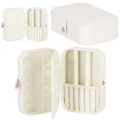 Škatla za nakit iz eko usnja 16x11x5 cm krem ​​barve z brokati in prekati.