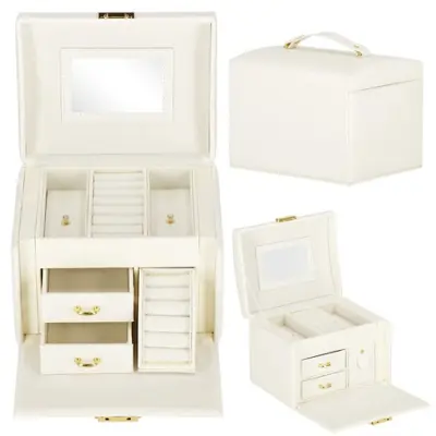 Škatla za nakit iz eko usnja 17,5x12x13,5 cm, krem ​​etui s prekati.