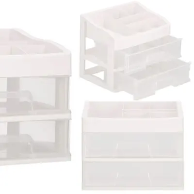 Škatlica za nakit in organizator kozmetike dimenzij 34x30x25cm s predelki, mlečne barve.