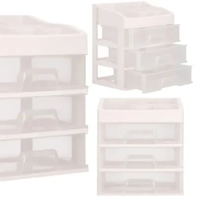 Škatla za nakit in kozmetiko dimenzij 31x26,5x19,5 cm, organizator s predelki v mlečni barvi.