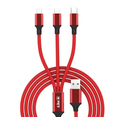 iLike CCI02 Braided Wire Durable USB 3in1 Cable Set USB to Micro USB / Lightning / Type-C 1m Red