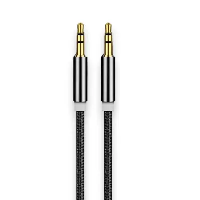 iLike AX1 Durable Pletena žica 1m Aux Jack kabel 3,5 mm moški na 3,5 mm 2-vrstični črn