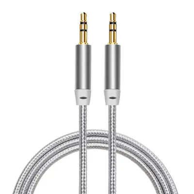 iLike AX1 Vzdržljiva pletena žica 1m Aux Jack kabel 3,5 mm moški do 3,5 mm 2-vrstični srebrni