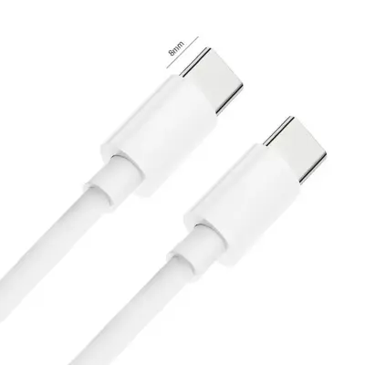 CP USB-C v USB-C PD 60 W 3 A Super Fast Charge Univerzalni 1 m kabel z 8 mm dolgimi priključki Bela