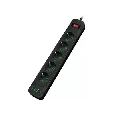 Riff F25U 5 priključkov + 3 USB + 1 USB-C / 2 m kabel in gumb za vklop bela
