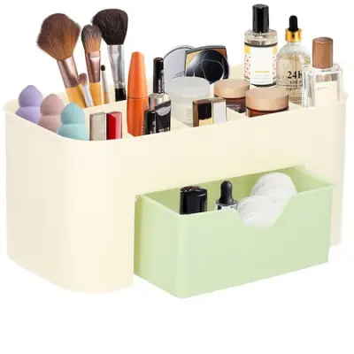 Organizator za kozmetiko s predalom, kremna škatlica za nakit, sivo-zelena.