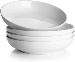 DOWAN Sklede za testenine 887 ml, velike keramične sklede za solato, bele plitve sklede za testenine, set 4, velike sklede za juho, varne za mikrovalo